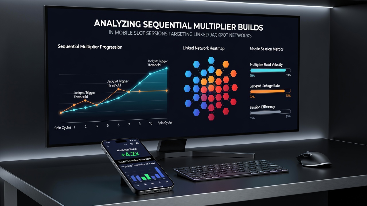 Graph illustrating multiplier build sequences over mobile slot spins in linked jackpot environments