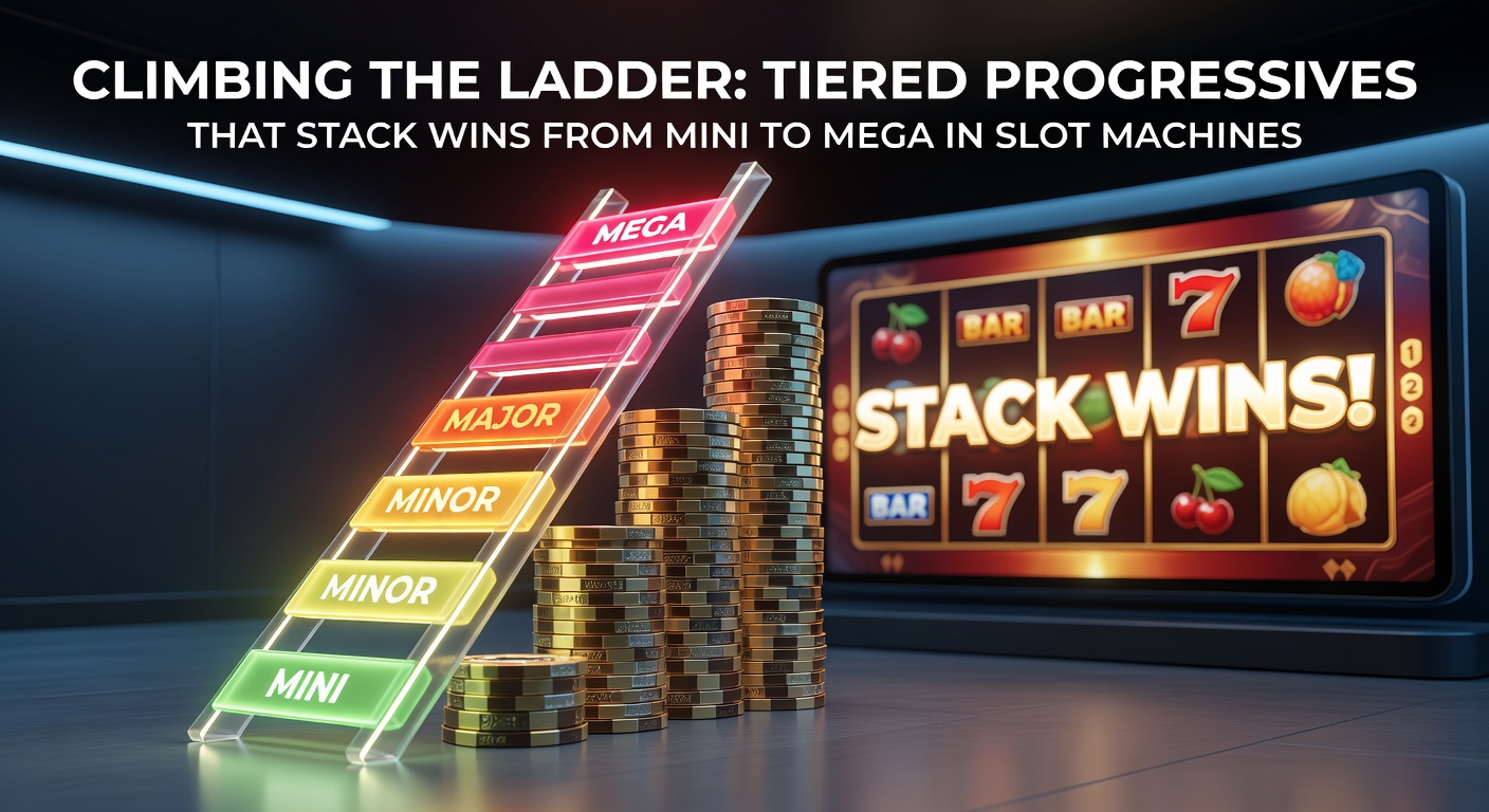 Vibrant slot machine screen displaying tiered progressive jackpots with mini, minor, major, and mega meters climbing in a casino setting
