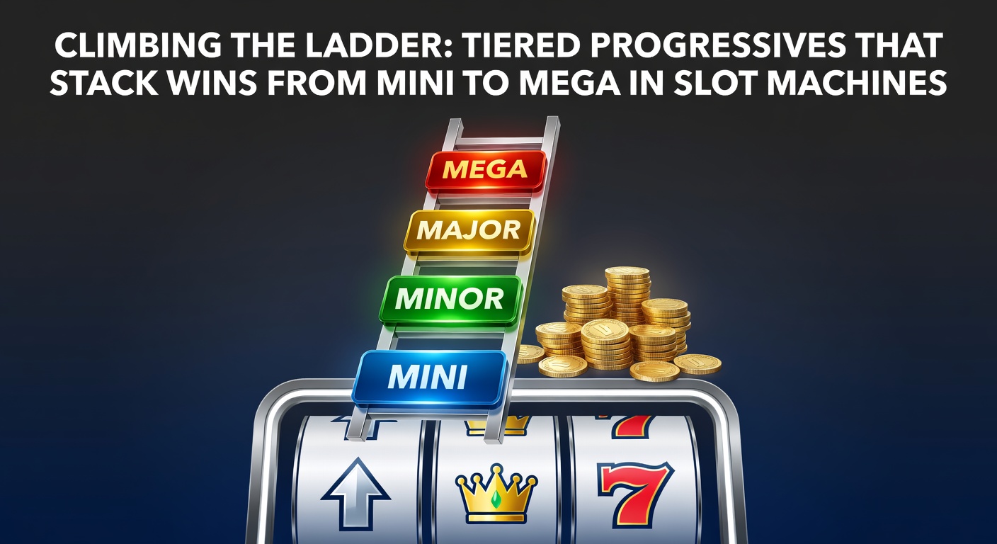 Close-up of a tiered progressive jackpot display showing escalating meters for mini, major, and mega prizes on a bustling slot machine