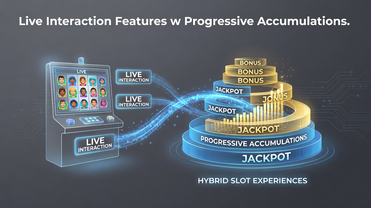 Hybrid slot interface showing live chat overlay connected to a growing progressive jackpot meter