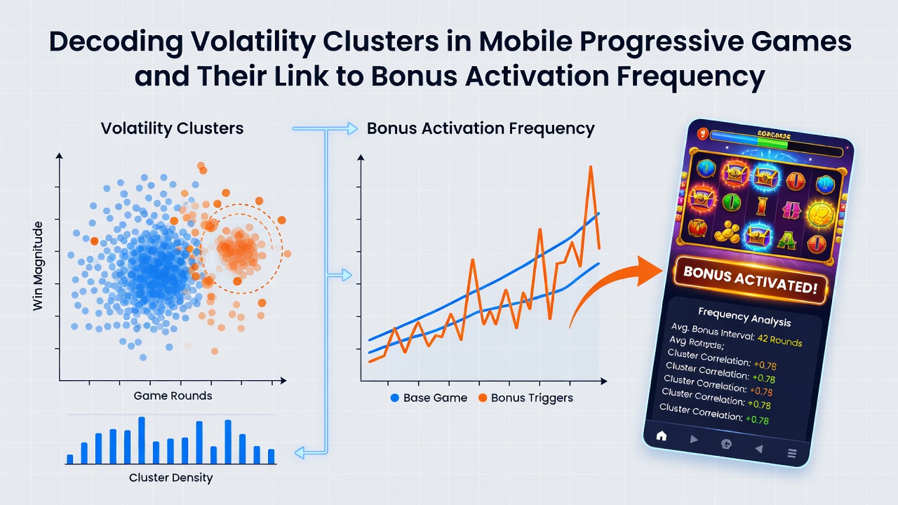 Graph illustrating volatility cluster cycles alongside bonus activation frequency in mobile progressive slots