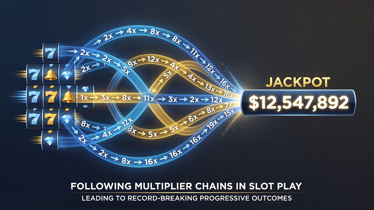 Progressive jackpot meter climbing alongside visible multiplier indicators on a slot interface