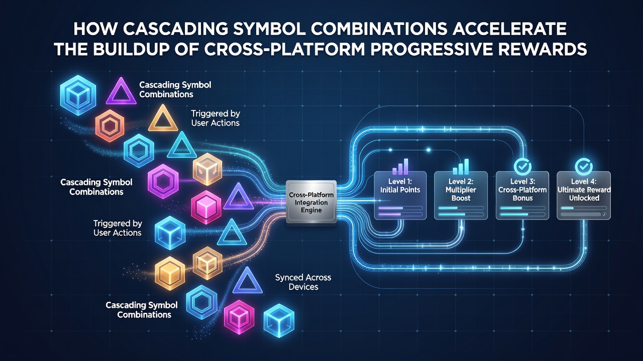 Visual representation of cascading symbols triggering progressive reward pools across multiple gaming platforms