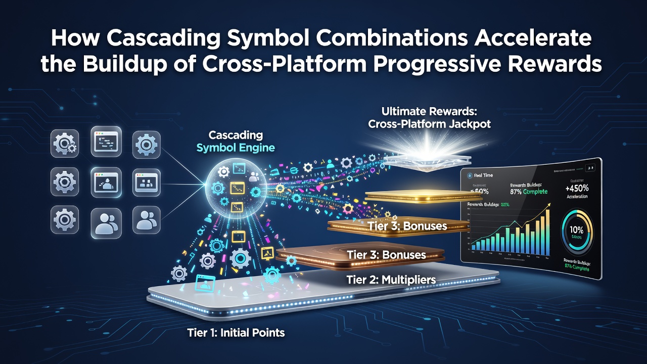 Diagram showing how symbol cascades feed into shared progressive jackpot networks