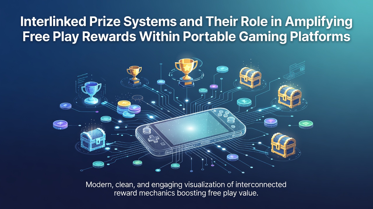 Illustration of interconnected prize pools linking multiple mobile gaming devices and bonus reward flows