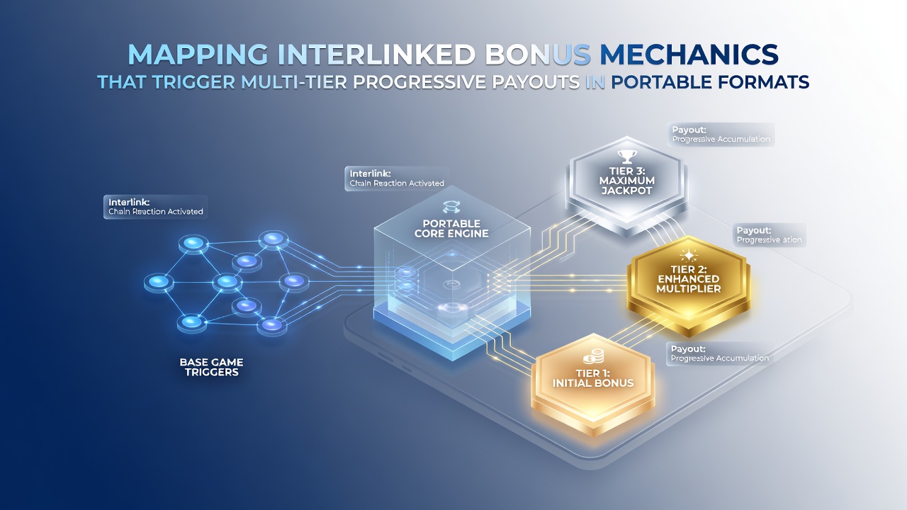 Diagram showing interconnected bonus layers feeding into multi-tier progressive jackpot structures on mobile interfaces
