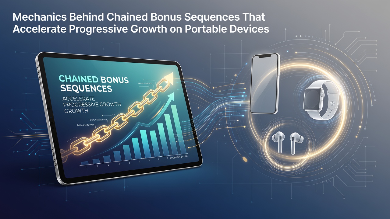 Diagram illustrating chained bonus sequences and progressive meter growth on mobile slot interfaces