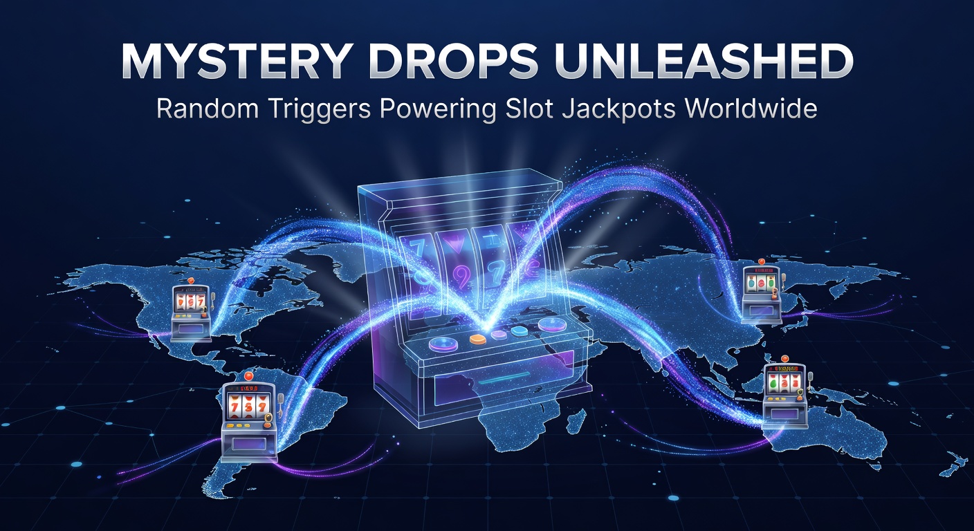 Vibrant slot machine screen displaying a mystery drop jackpot trigger with cascading coins and glowing symbols