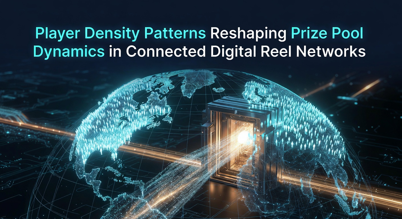 Networked slot machines displaying real-time player density metrics and progressive jackpot growth across digital reel platforms
