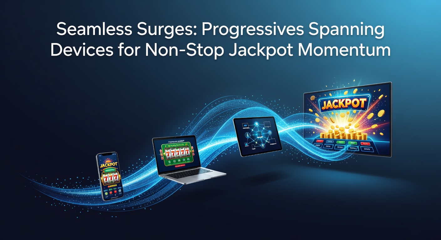 A player seamlessly transitions from mobile phone to desktop computer, contributing to a rising progressive jackpot meter in real-time across devices