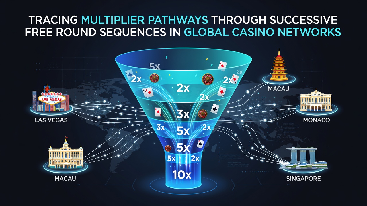 Illustration of multiplier pathways connecting successive free round sequences across casino networks