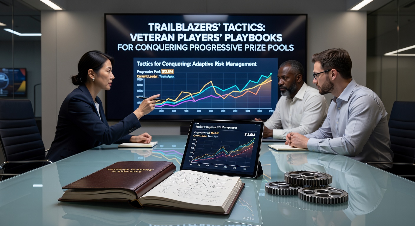 Close-up of a progressive jackpot slot screen showing climbing meters and veteran player's hand on the spin button, emphasizing tactical decision-making