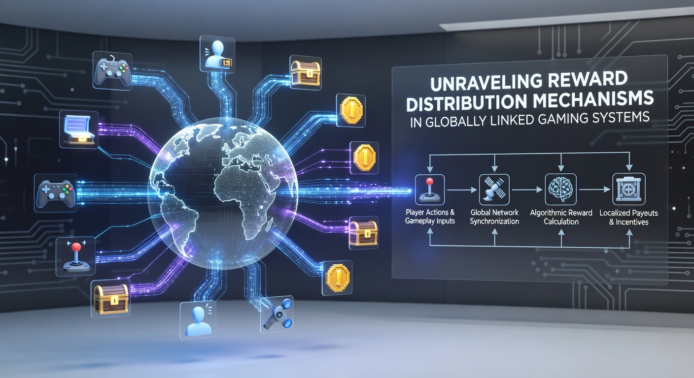 Diagram showing data flow and reward allocation across worldwide gaming servers