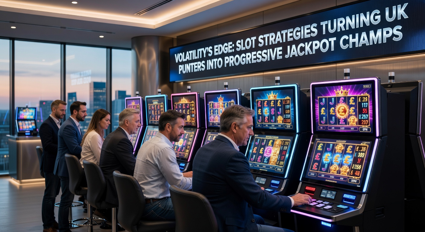 UK punter celebrating a progressive jackpot win on a high-volatility slot screen with coins exploding and meter maxed out